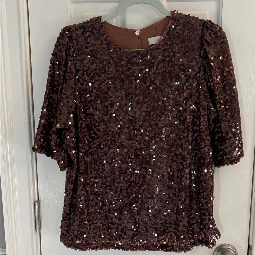 LOFT Brown Sequin Blouse